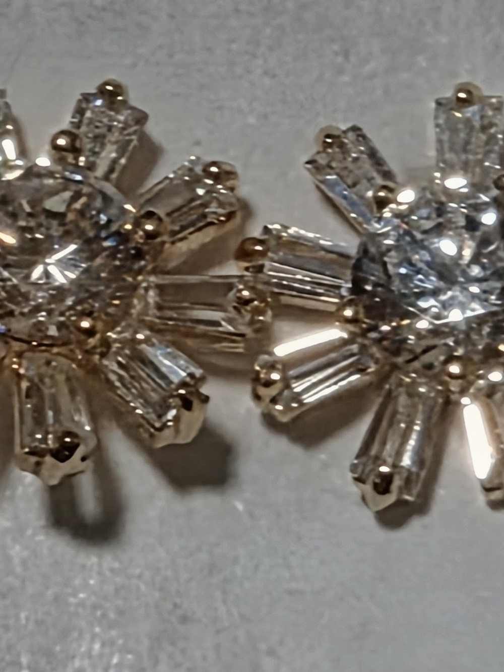 14K Sunburst Cluster Earrings with Center Round Stone Surrounded by Baguettes